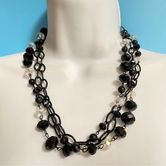 Black & Clear Glass Beads Chain Long Necklace - Picture 6 of 7